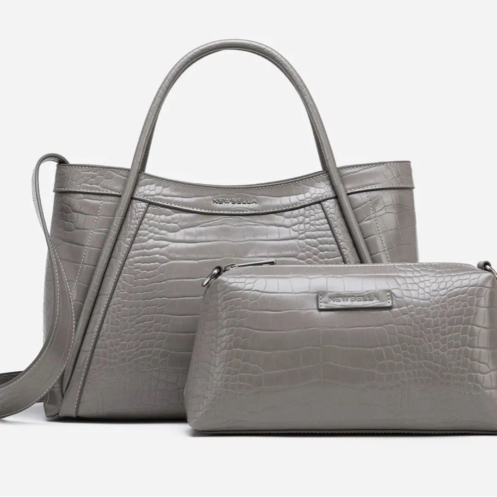 Gray Crocodile Pattern Women Bag Set